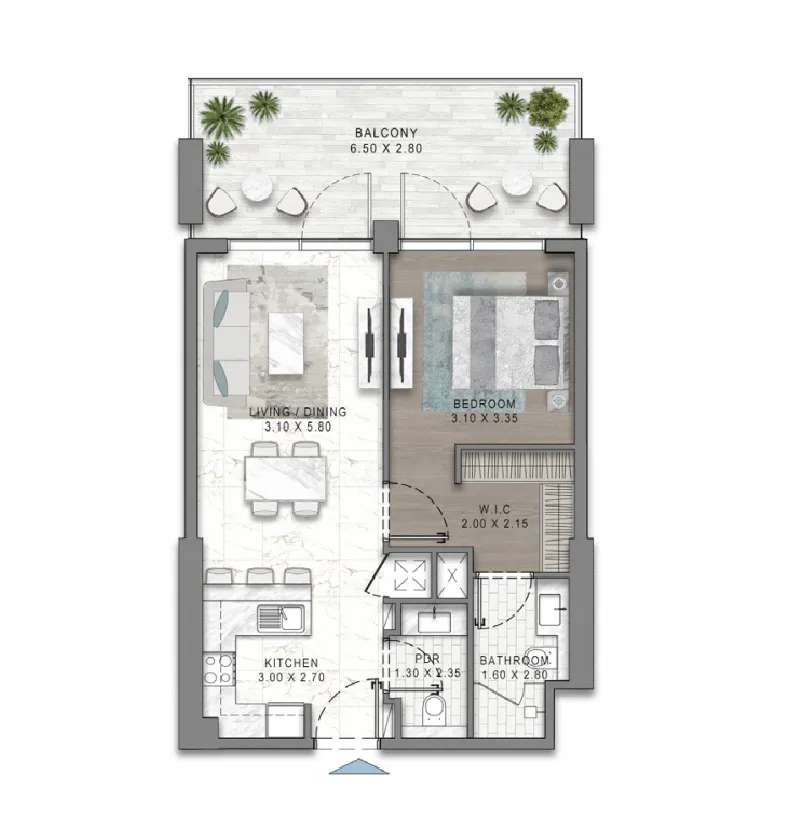 1 bedroom Apartments floor plan at Damac Riverside Views