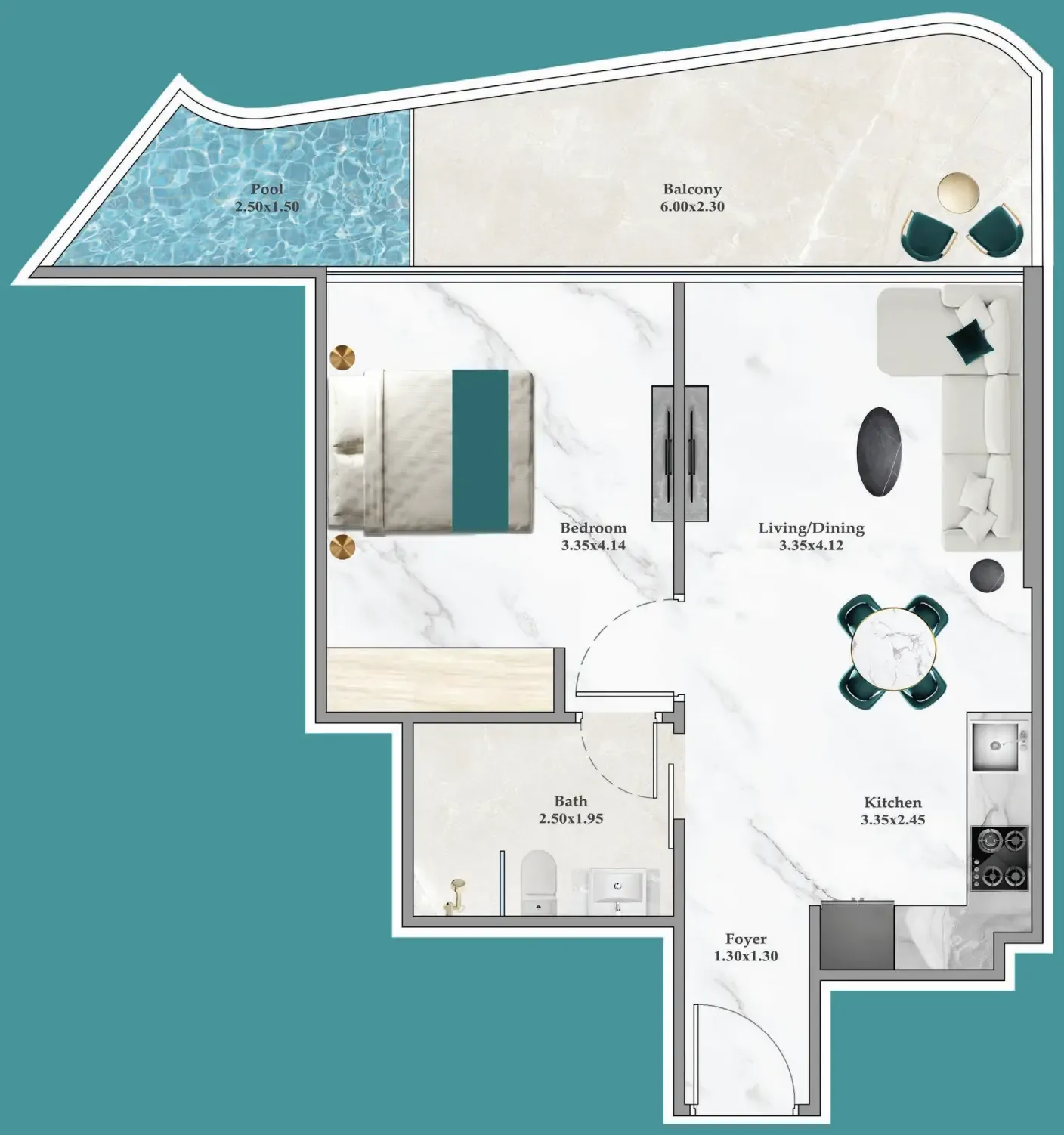 1 bedroom Apartments floor plan at Breez