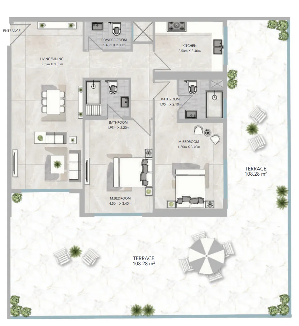2 bedroom apartments floor plan at Al Aamra 3 Tower