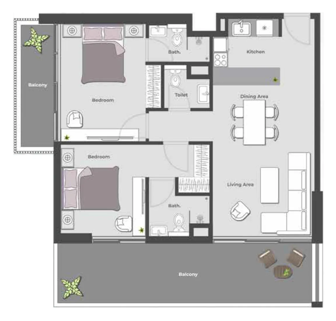 2.5 bedroom Apartments floor plan at Arib Collection