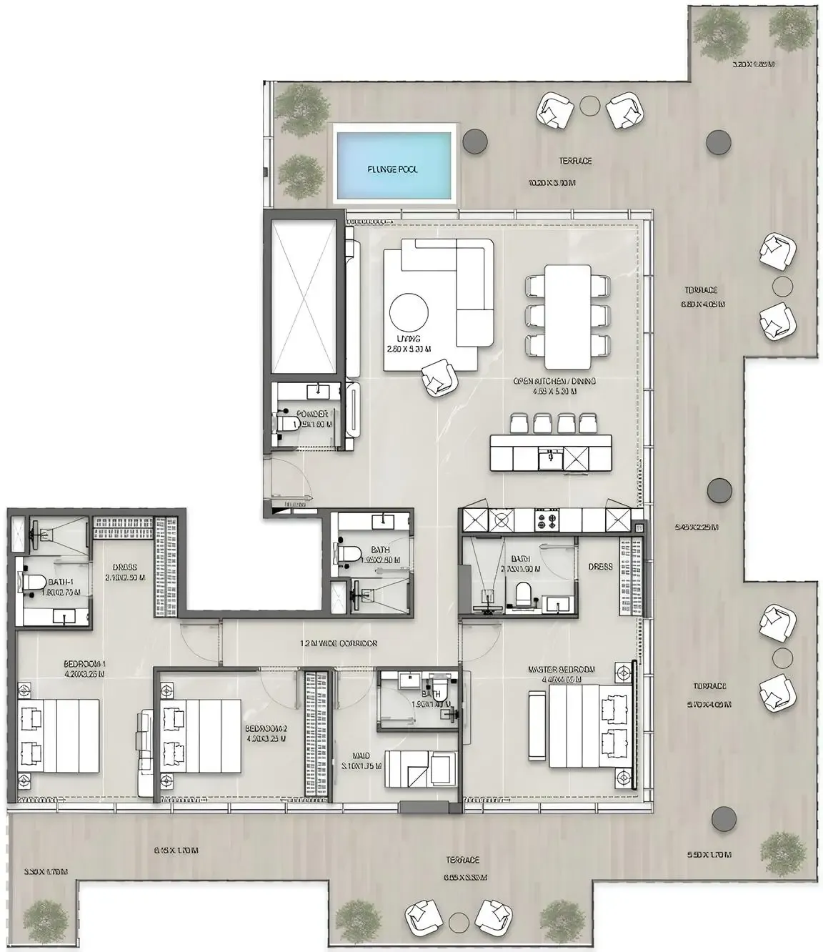 3 bedroom Penthouse floor plan at Allegro Park