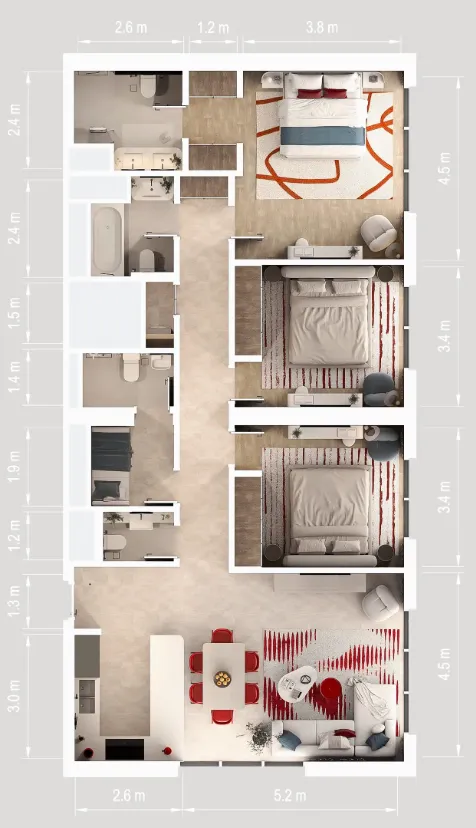 3 bedroom Apartments floor plan at Rosso Bay Residences