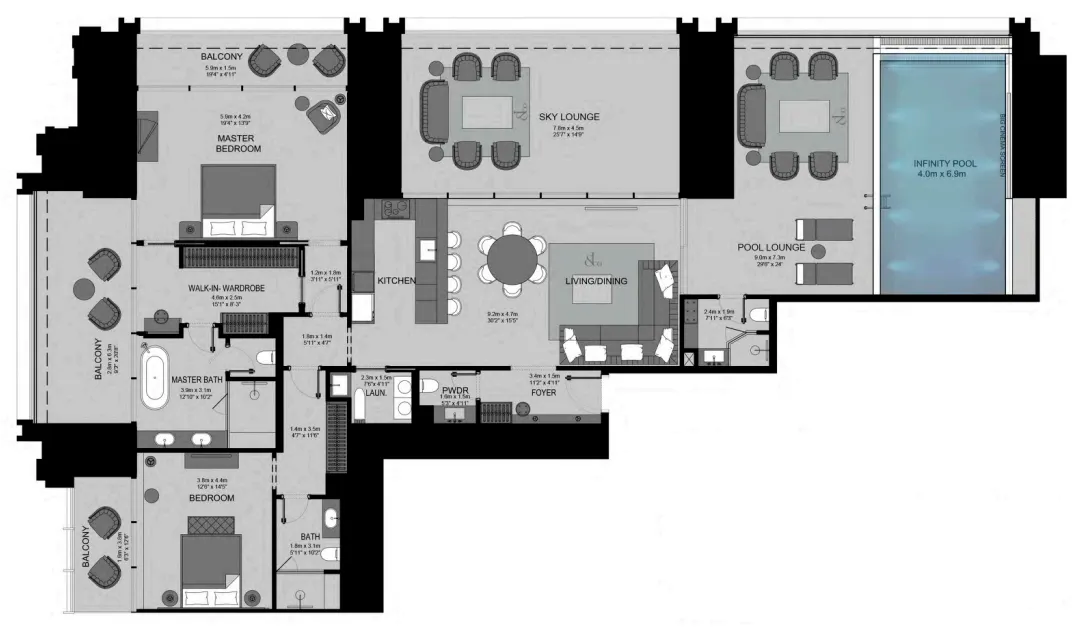 2 bedroom Apartments floor plan at Burj Binghatti Jacob and Co Residences
