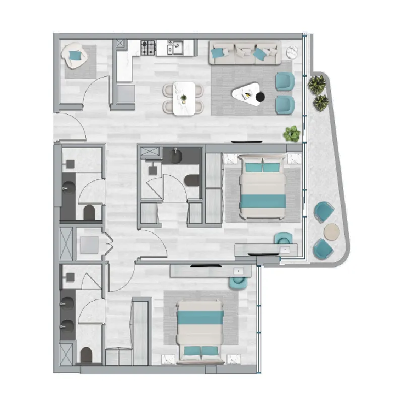 2 bedroom Apartments floor plan at Flora Bay Residences