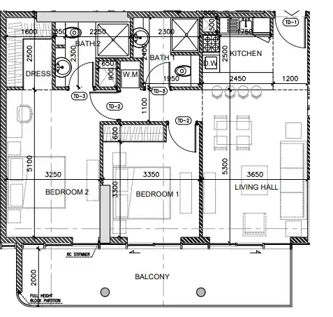 2 bedroom Apartments floor plan at Oak Yard