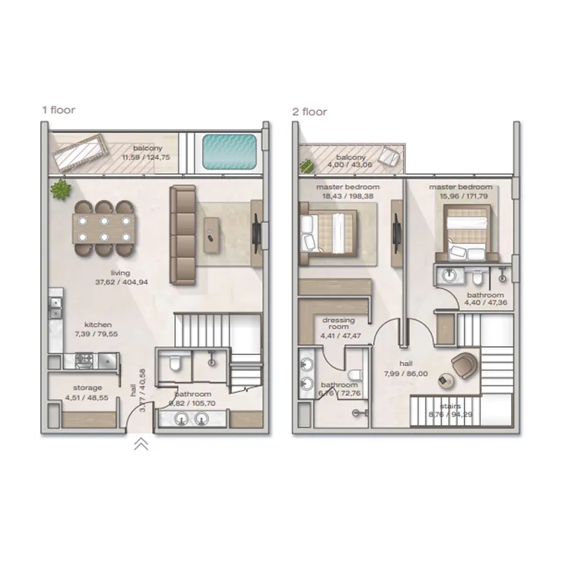 2 bedroom Duplex floor plan at Zephyra Residences