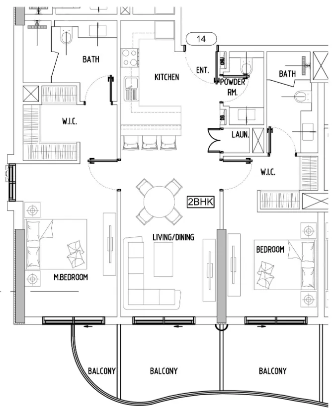 2 bedroom Apartments floor plan at Damac Lagoons Views Phase 3