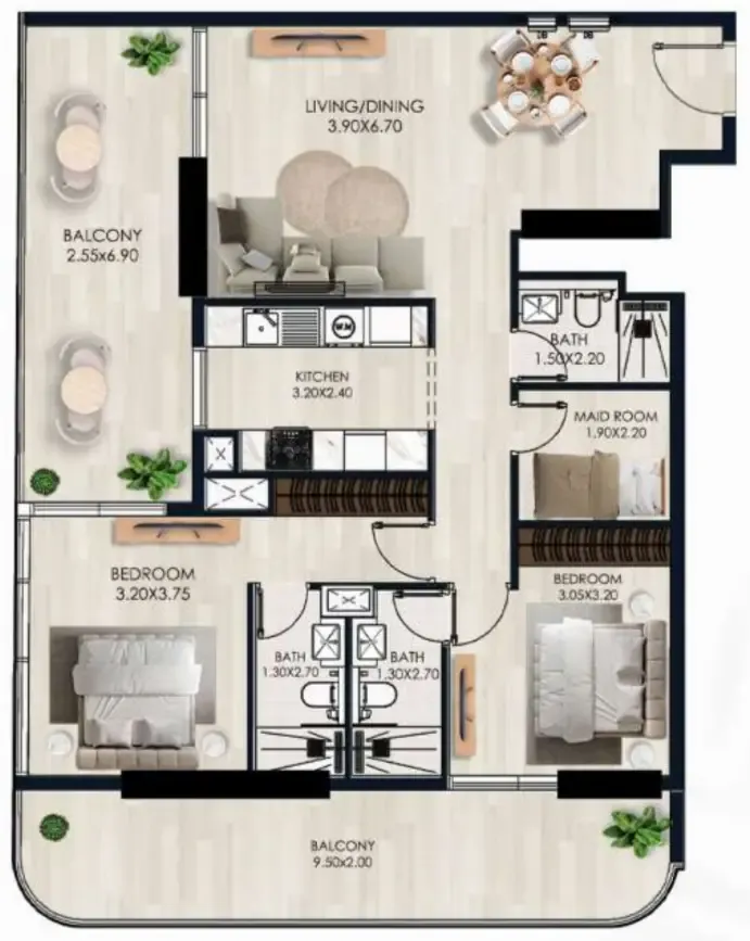 2.5 bedroom Apartments floor plan at Sera Gardens by Vision