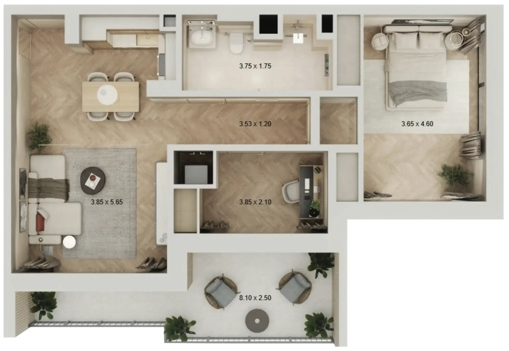 1 bedroom Apartments floor plan at Arisha Terraces