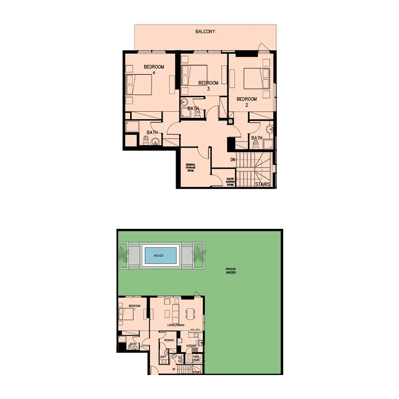 4 bedroom Duplex floor plan at Q Gardens Loft