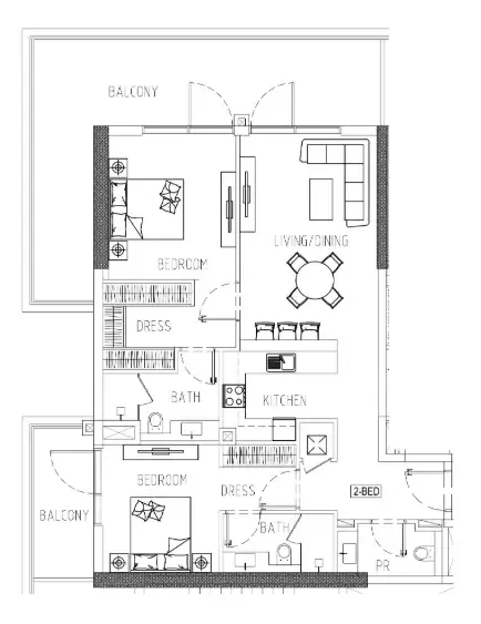 2 bedroom Apartments floor plan at Damac Riverside Views