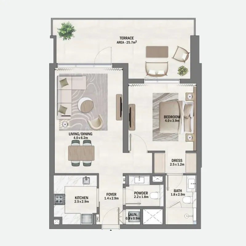 1 bedroom Apartments floor plan at Beachfront Gates