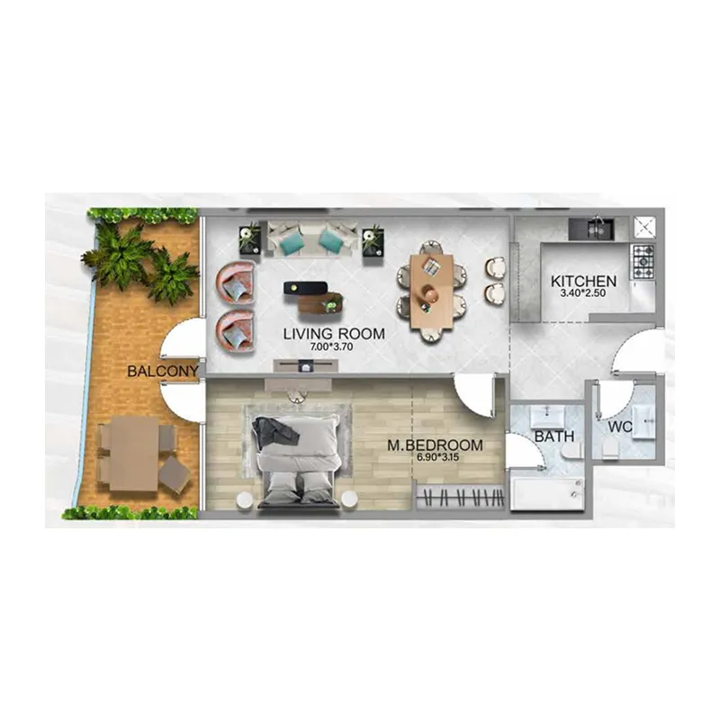 1 bedroom Apartments floor plan at 311 Boulevard