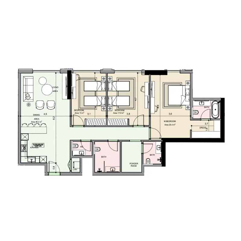 3 bedroom Apartments floor plan at Edgewater Residences 1, 2 and 3
