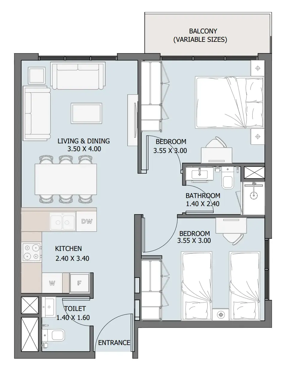 2 bedroom Apartments floor plan at Verdana III
