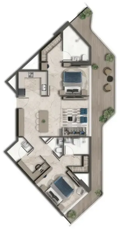 2 bedroom Apartments floor plan at Treppan Vision