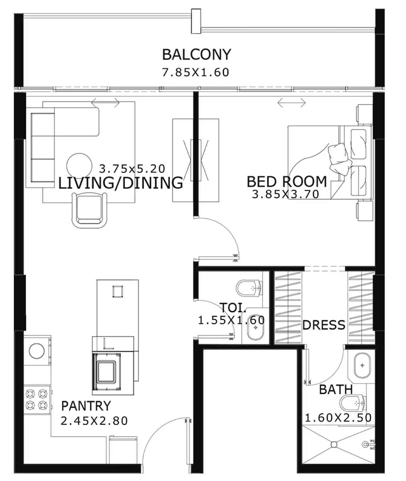 1 bedroom Apartments floor plan at Belle Rêve