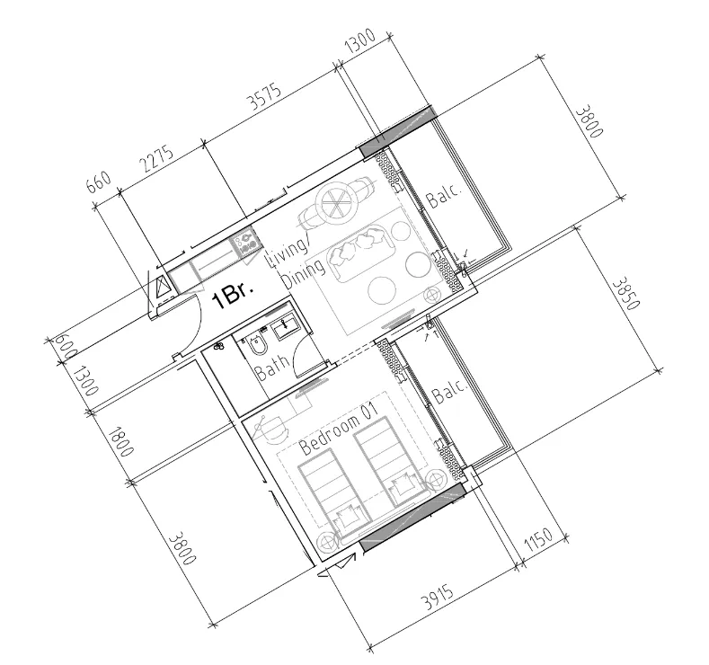 1 bedroom Apartments floor plan at Damac Hills 2 - Hotel Edge by Rotana