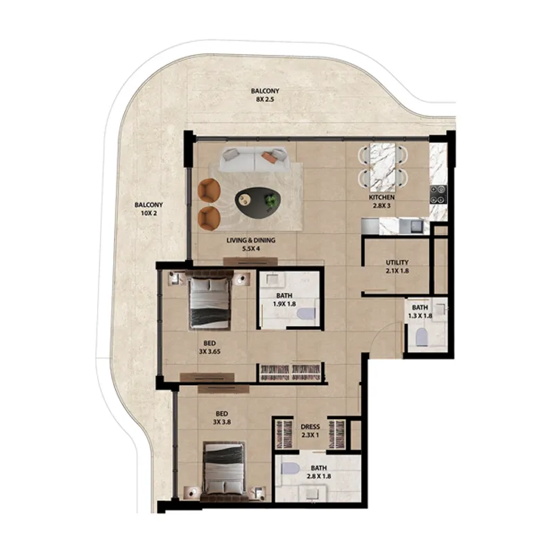 2 bedroom Apartments floor plan at Marquis Horizon
