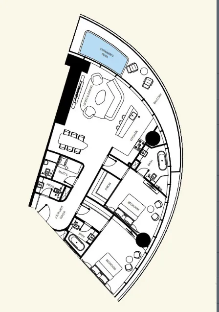 2 bedroom Apartments floor plan at Mercedes-Benz Places by Binghatti