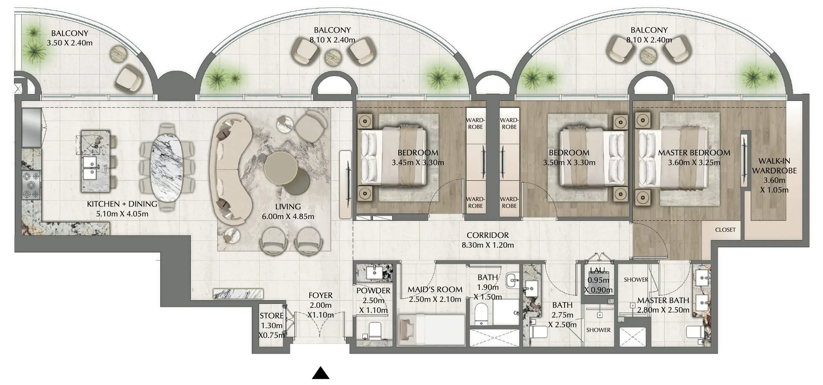 3 bedroom Penthouse floor plan at One Residence