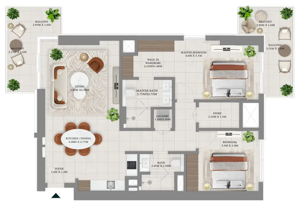 2 bedroom Apartments floor plan at Vida Residences Hillside