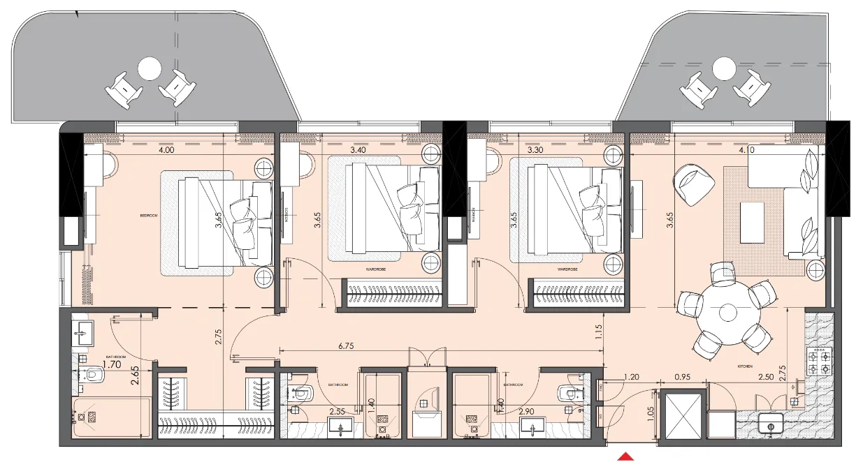 3 bedroom Apartments floor plan at Azizi Wasel