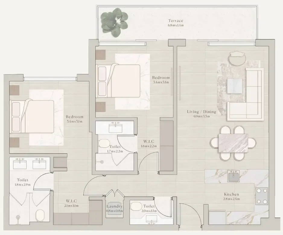 2 bedroom Apartments floor plan at Emerge Residences