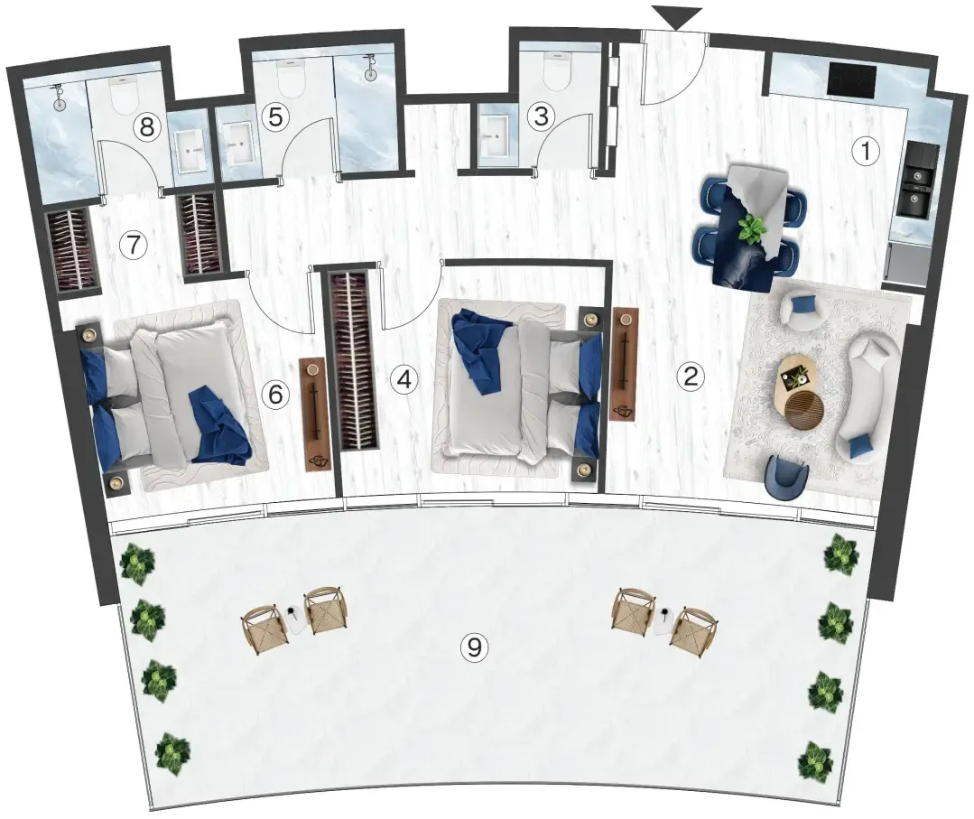 2 bedroom Apartments floor plan at Radisson Blu Hotel & Residences