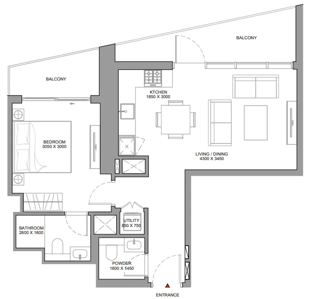 1 bedroom Apartments floor plan at The Eden at Sobha Central