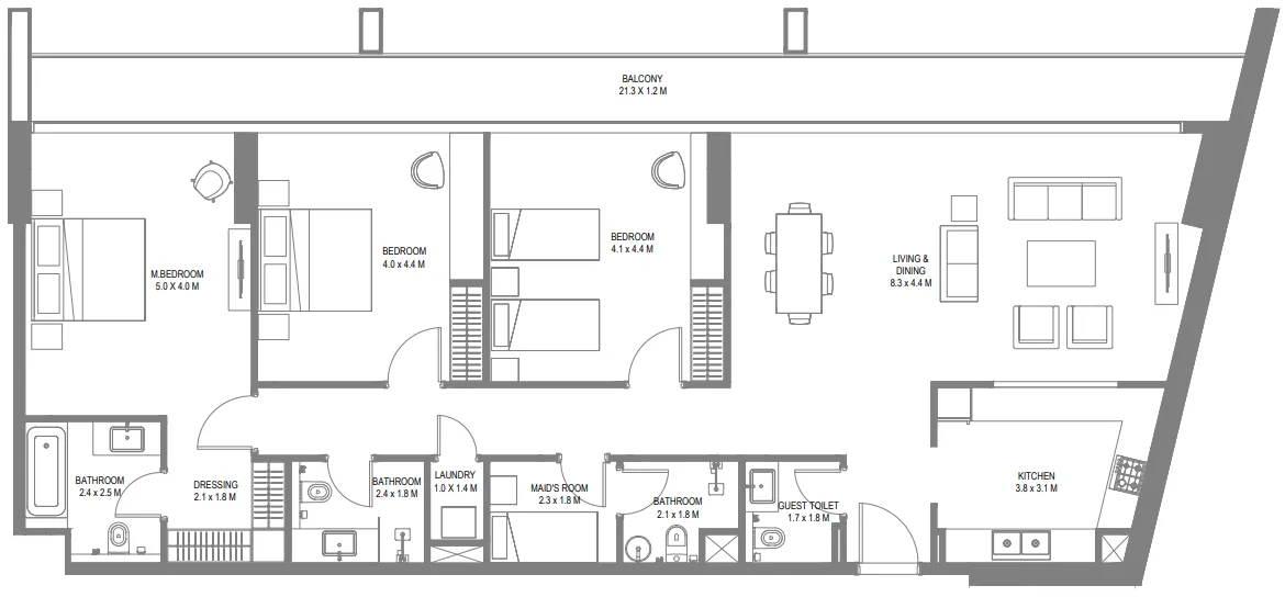 3 bedroom Apartments floor plan at Safa 1