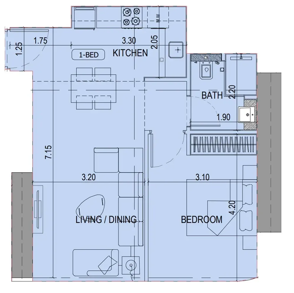 1 bedroom Apartments floor plan at Binghatti Sky Terraces