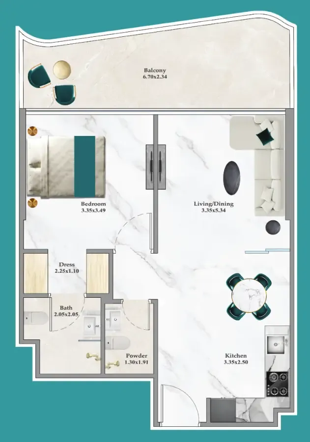 1 bedroom Apartments floor plan at Breez