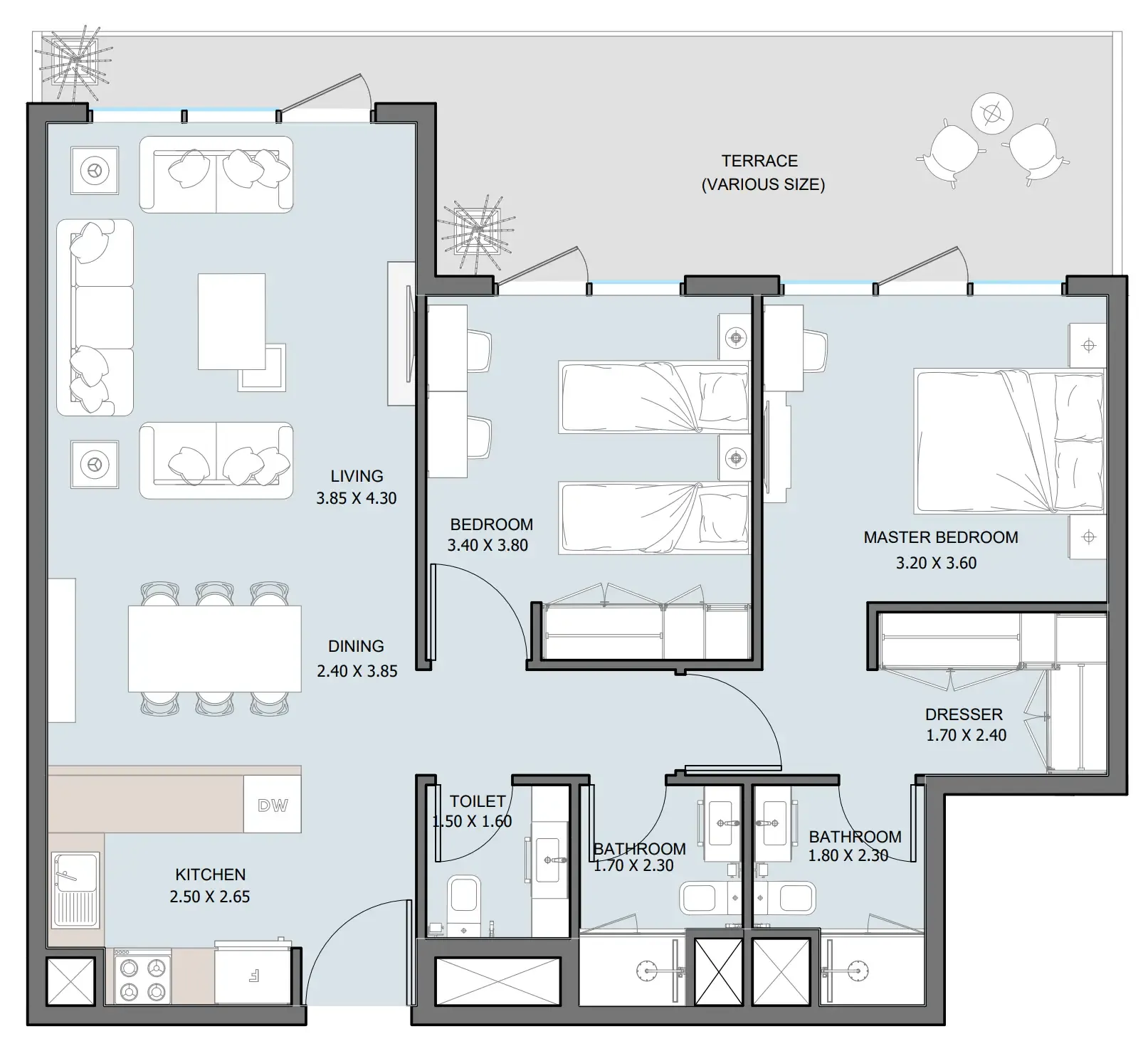 2 bedroom Apartments floor plan at The District