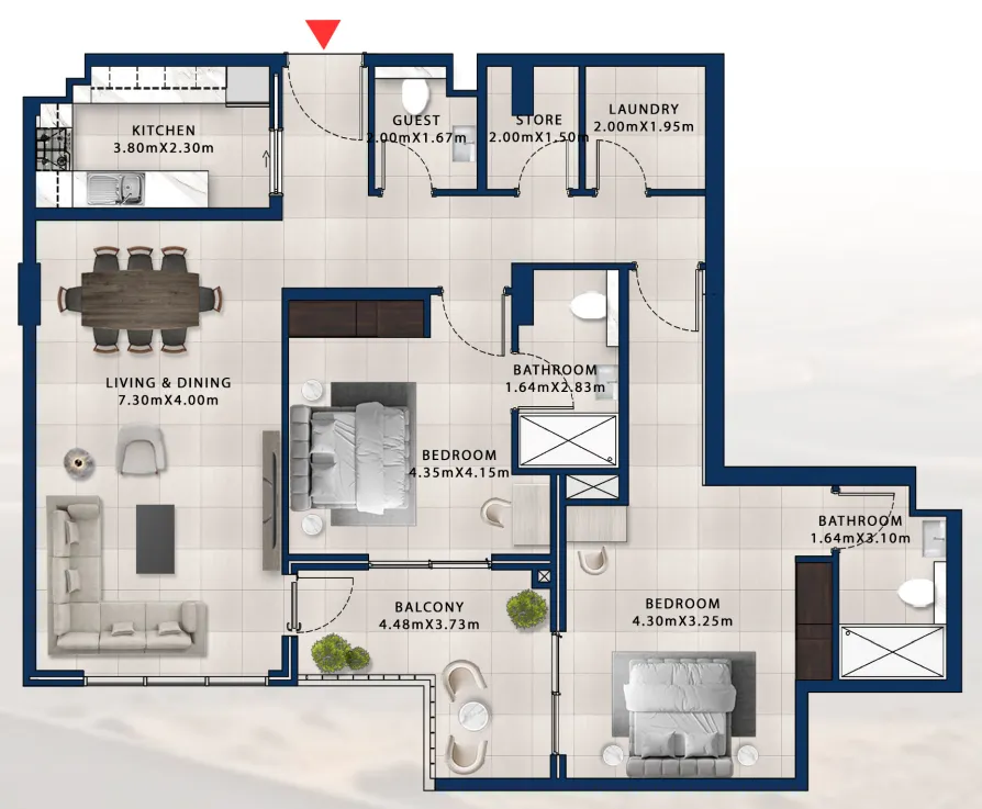 2 bedroom Apartments floor plan at Asayel Avenue