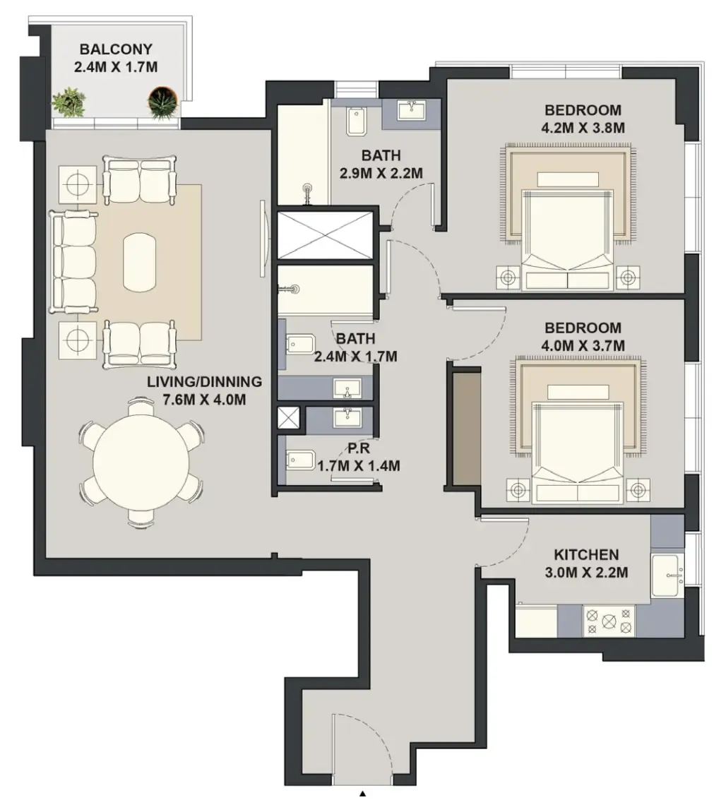 2 bedroom Apartments floor plan at Exotica by Al Marina