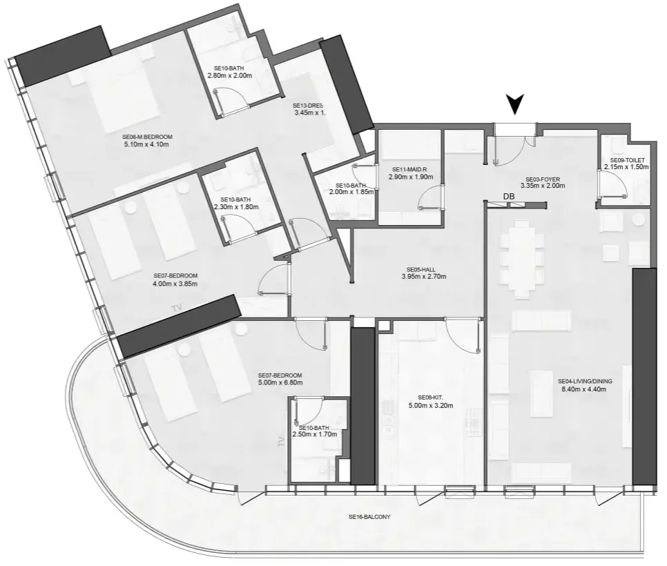 3 bedroom Apartments floor plan at Joud Tower