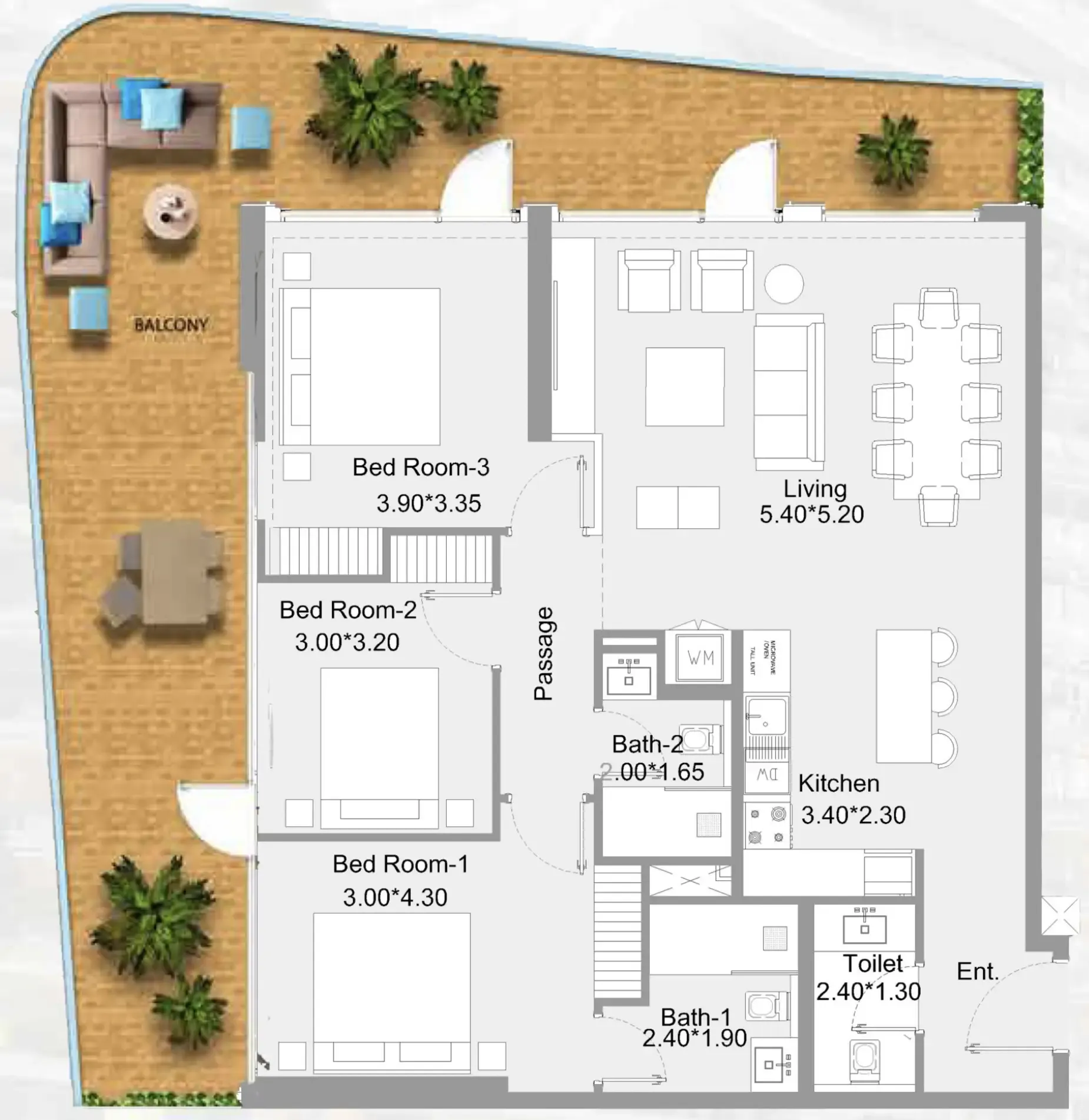 3 bedroom Apartments floor plan at 311 Boulevard