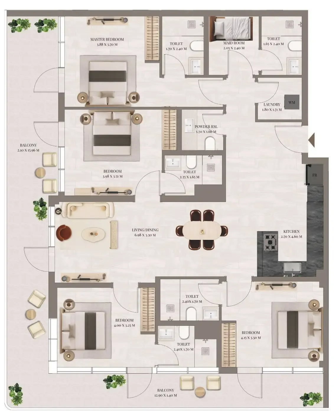4 bedroom Apartments floor plan at Rivo