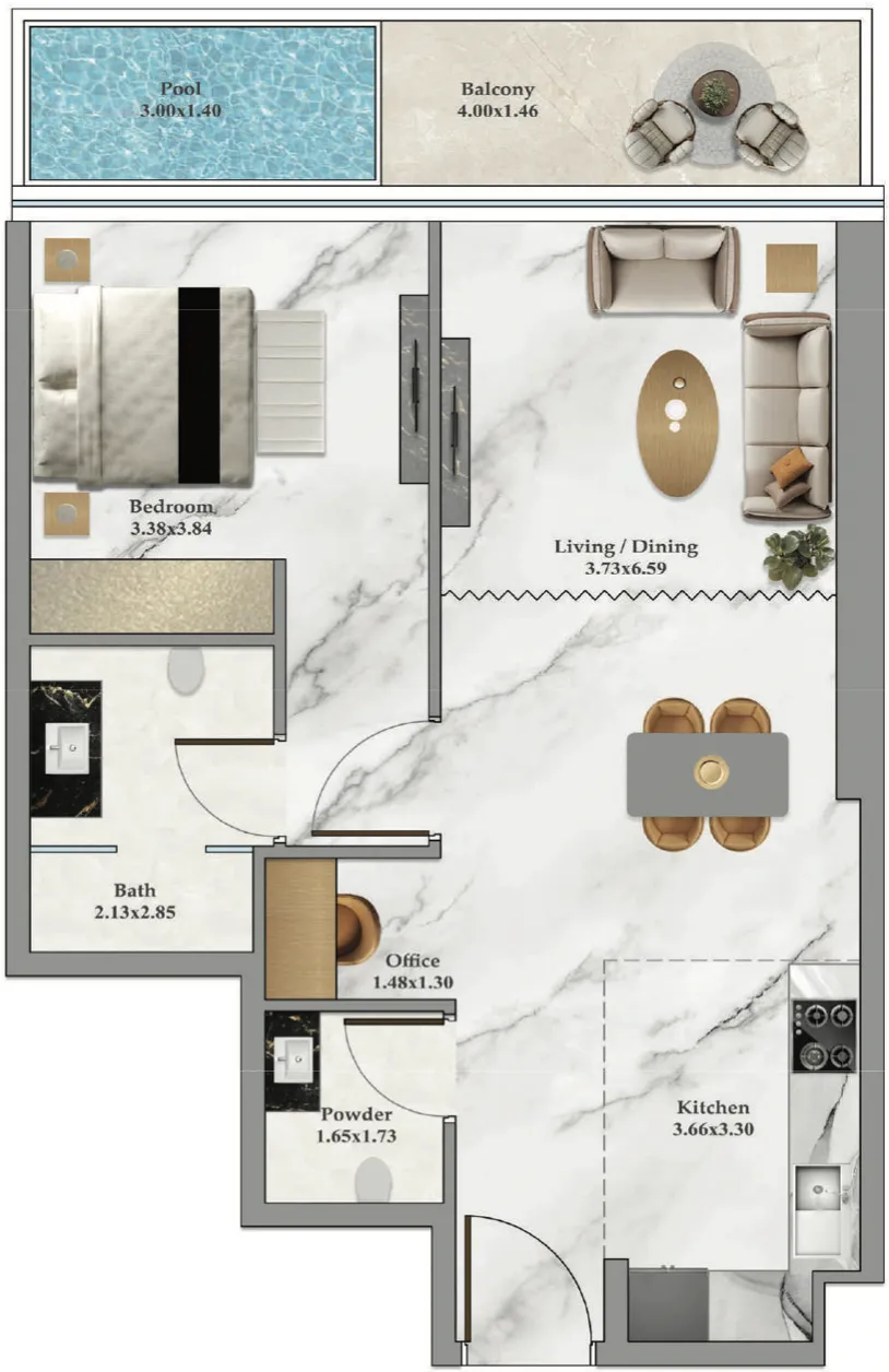 1 bedroom Apartments floor plan at Bayz 102