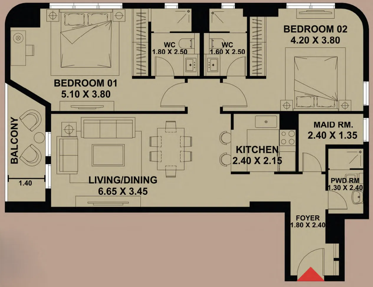 2.5 bedroom Apartments floor plan at Timber Terrace
