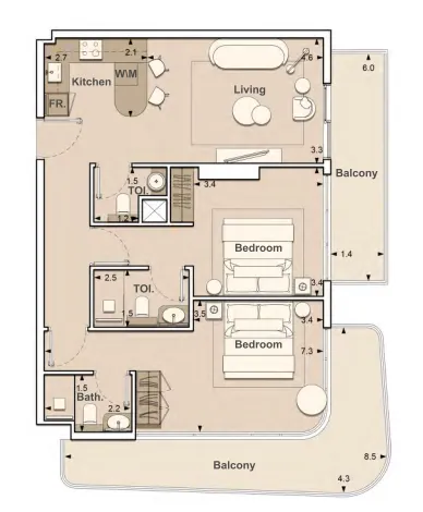 2 bedroom Apartments floor plan at Lume Residences