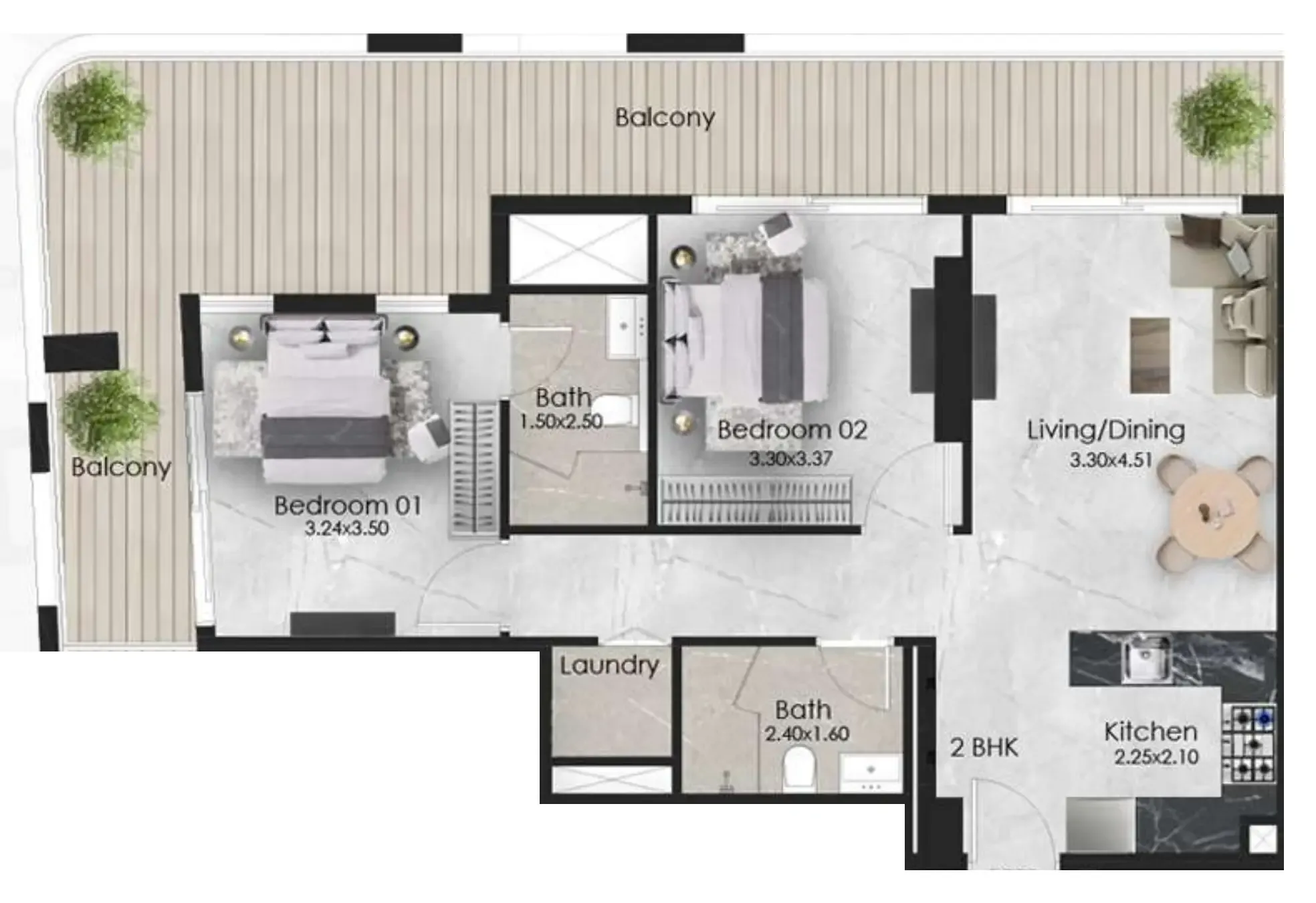 2 bedroom Apartments floor plan at Aristo