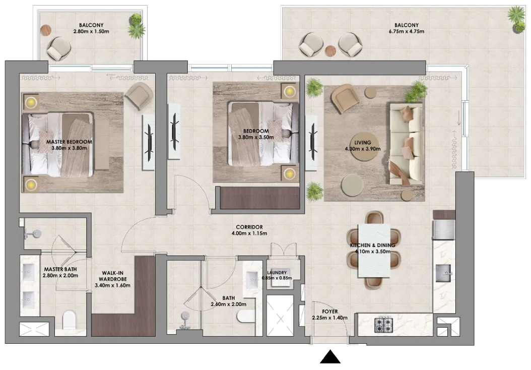 2 bedroom Apartments floor plan at Palace Residences Hillside Towers A & B