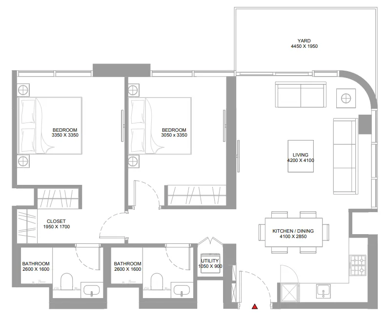 2 bedroom Apartments floor plan at Pristine Beach Residences