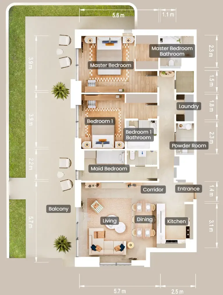 2.5 bedroom Apartments floor plan at The Beach House Fahid