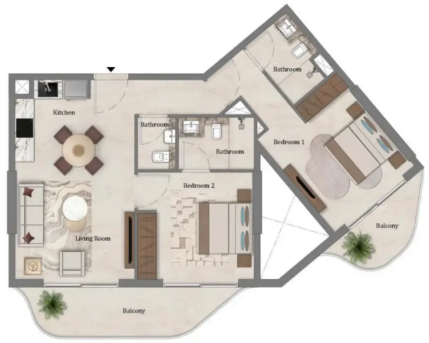 2 bedroom Apartments floor plan at Mirari Lagoon by Zoya
