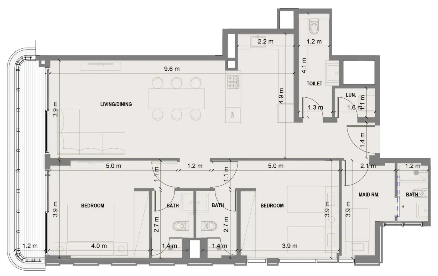 2 bedroom Apartments floor plan at Blue Marina Residence