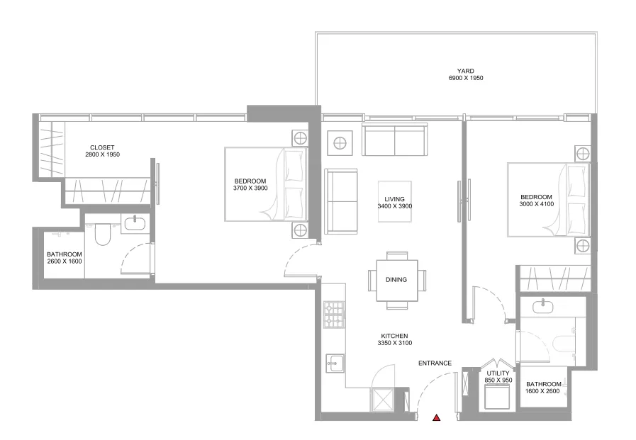 2 bedroom Apartments floor plan at Coastline Beach Residences
