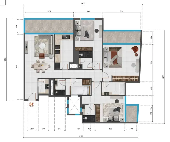 3 bedroom Apartments floor plan at Faradis Tower